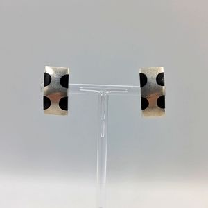 Vintage Taxco Mexico Sterling Onyx Inlay Half Polkadot Design Clip on Earrings